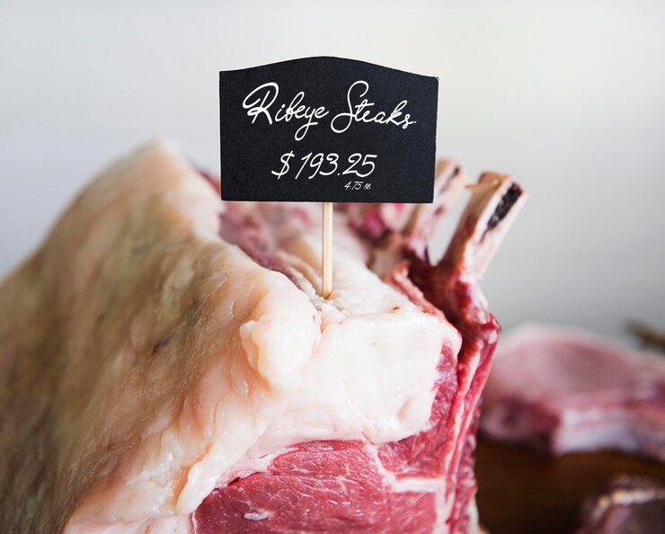 PSD ribeye steak in una macelleria