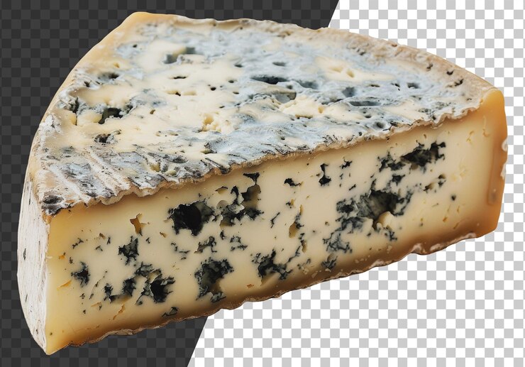 PSD rica y cremosa cuña de queso azul con venas de moho cortado stock png