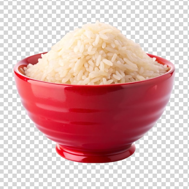 PSD rice on red bowl isolated on transparent background