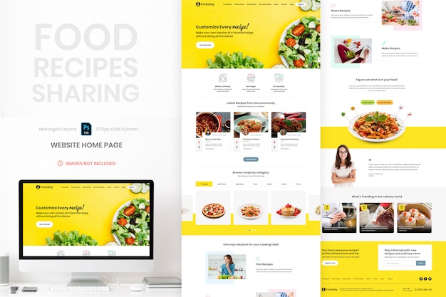ricette alimentari condividendo il modello di home page del sito Web