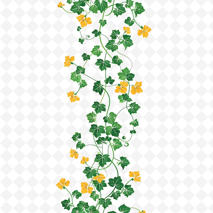 PSD rich yarn draped with ivy and marigolds leaves and flowers i png natural inspired flat borderline