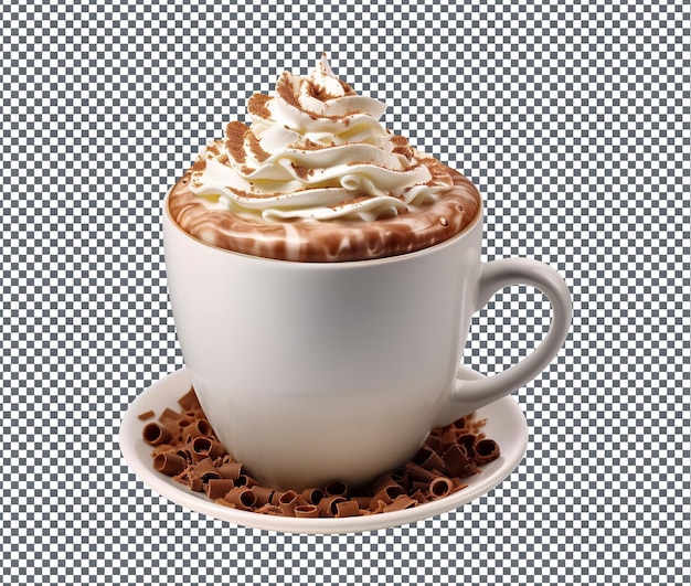 Rico em chocolate quente fresco e delicioso isolado em fundo transparente