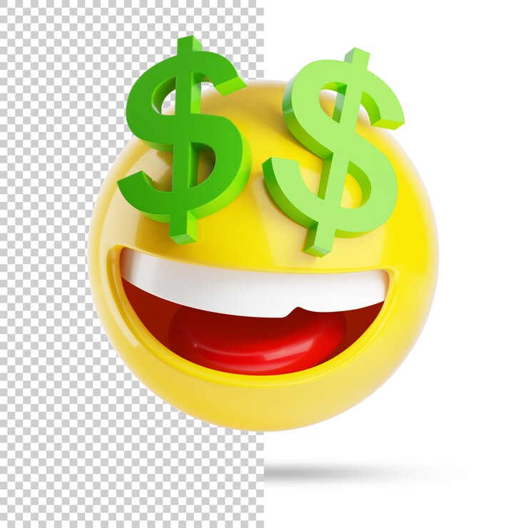 Rico emoji con dólares, 3d