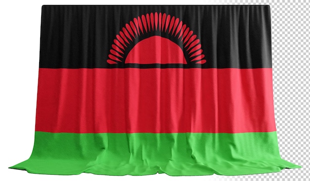 PSD rideau de drapeau chichewa en rendu 3d embrassant la beauté naturelle du malawi
