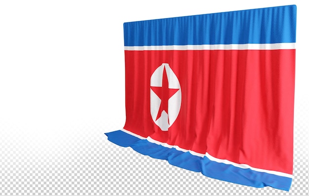 PSD rideau de drapeau de la corée du nord en rendu 3d appelé drapeau de la corée du nord