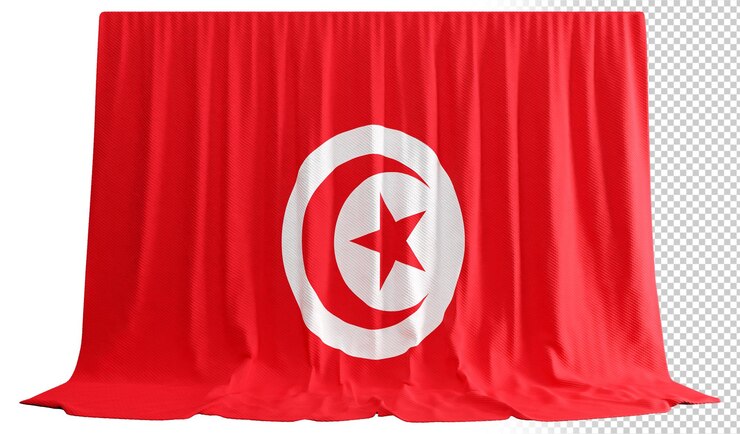 PSD rideau de drapeau de la tunisie en rendu 3d appelé drapeau de la tunisie