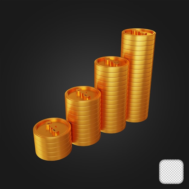 Riel de oro apila cuatro columnas ilustración 3d