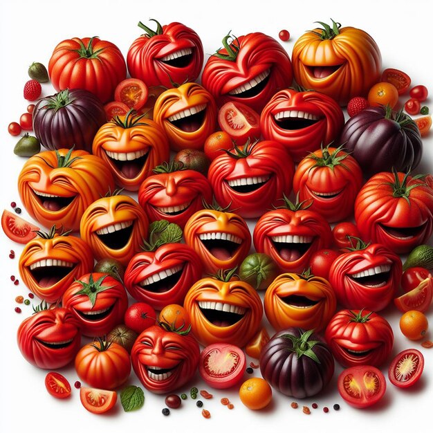 Riendo tomate potpourri comida todavía de varios tomates verduras de colores