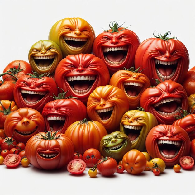 Riendo tomate potpourri comida todavía de varios tomates verduras de colores