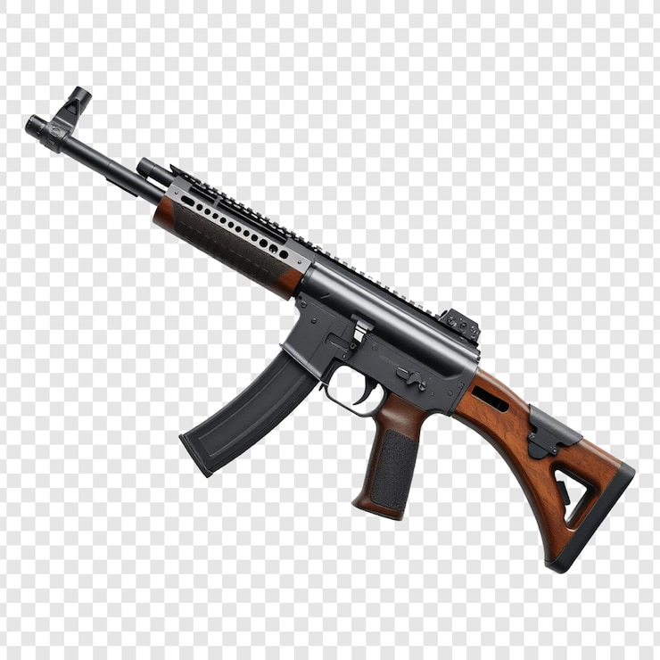 PSD rifle de assalto ak47 ou arma isolada em fundo transparente
