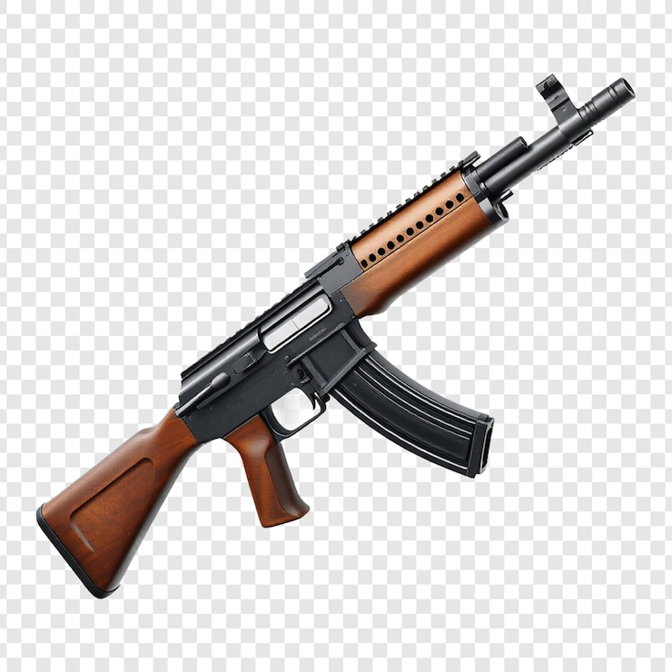 PSD rifle de assalto ak47 ou arma isolada em fundo transparente