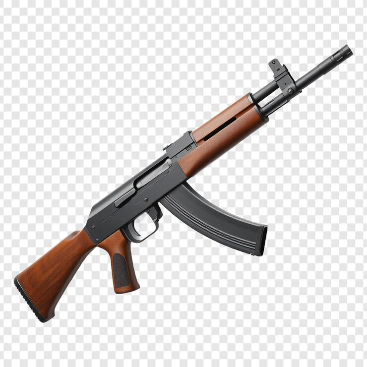 PSD rifle de assalto ak47 ou arma isolada em fundo transparente