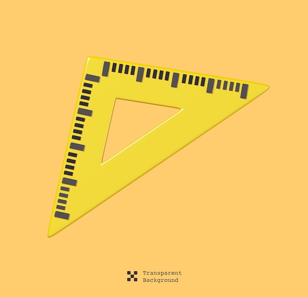 Righello del triangolo isolato. Icona di istruzione e scuola. Illustrazione di rendering 3D.