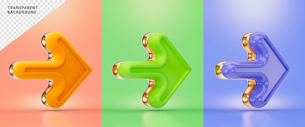 right arrow sign orange green and purple color 3d render concept for direction arrow rode side
