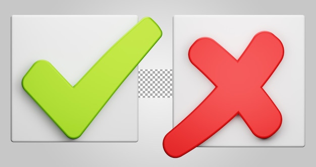 right wrong button on transparent background 3d render