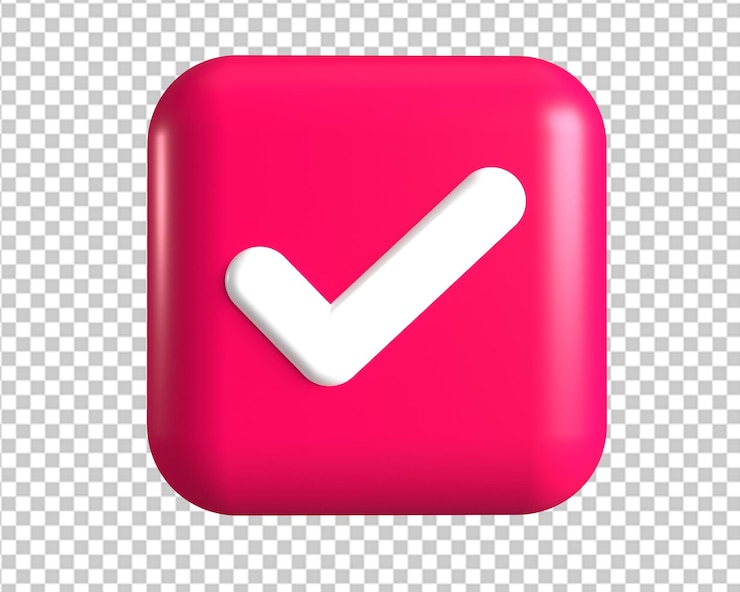 PSD right yes approve pink icon 3d render
