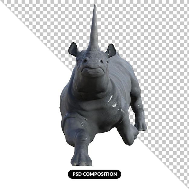 PSD rinoceronte, aislado, 3d, render
