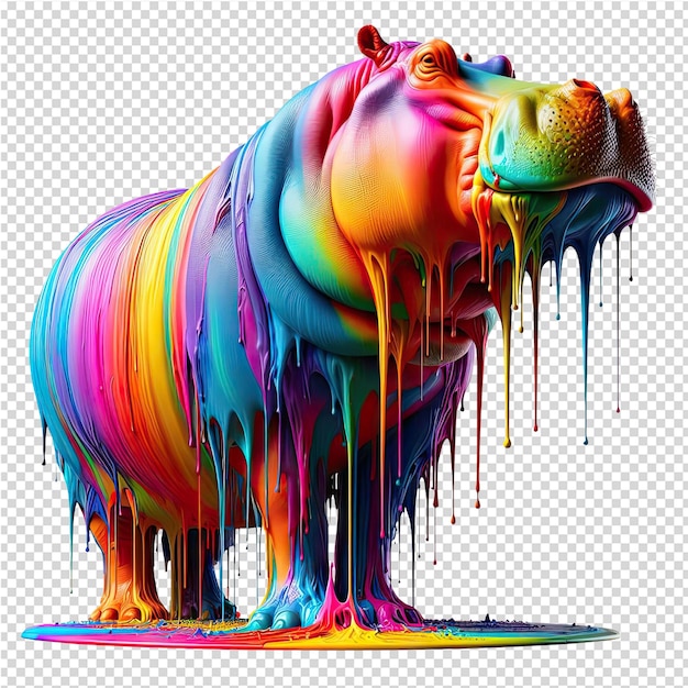 Un rinoceronte con una coloración de color arco iris en su espalda