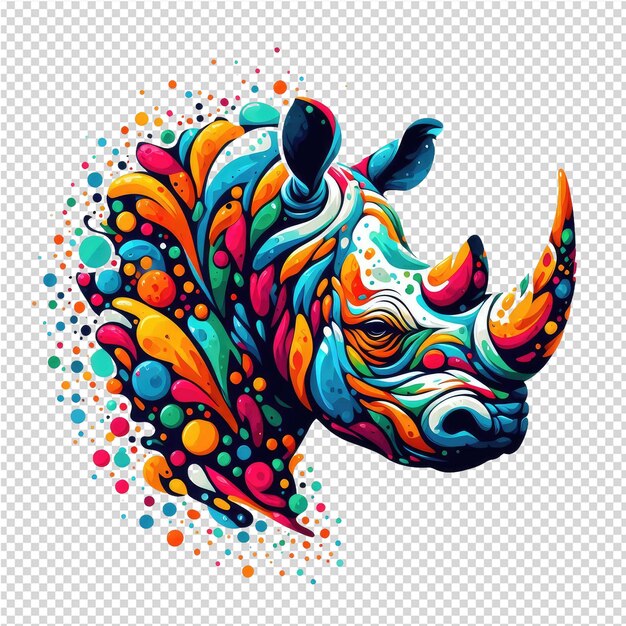 Un rinoceronte con manchas de colores en la cabeza