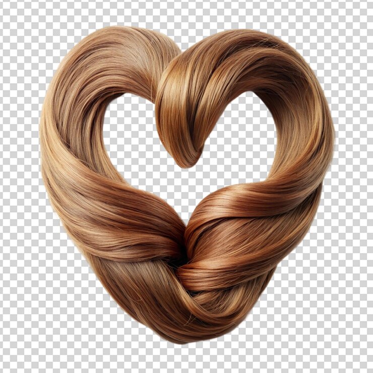 PSD ríos de cabello marrón en forma de corazón aislados sobre un fondo transparente