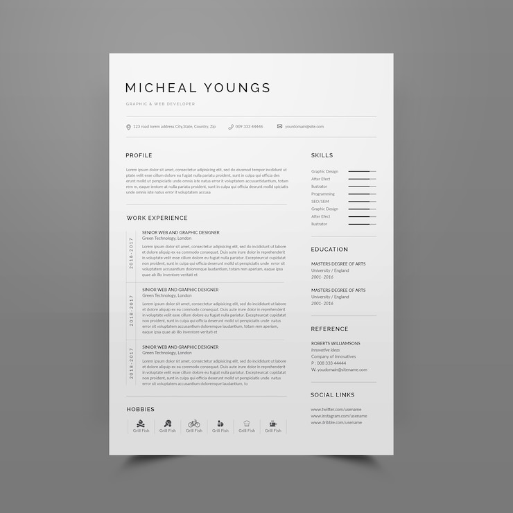 PSD riprendi o modello cv modificabile