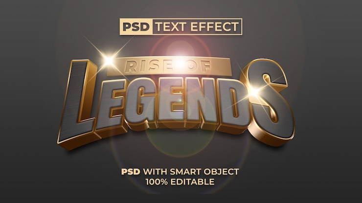 PSD rise of legends texteffekt im goldstil bearbeitbarer texteffekt