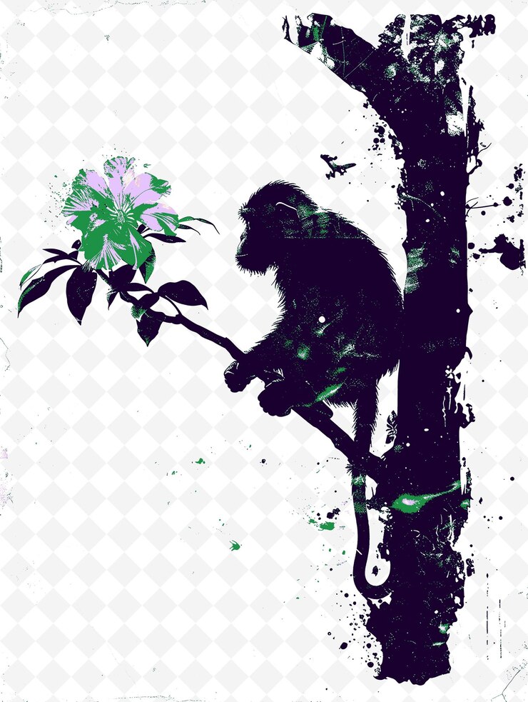 PSD riserva ecologica di queimados con una scimmia e un albero un'illustrazione rossa vita e cultura brasiliana