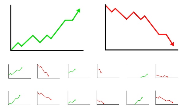 Rising and Falling Bar Chart with Arrows Financial Growth and Decline Concept