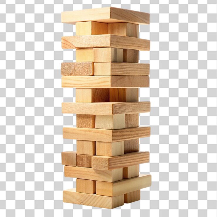 PSD risky piece of tower wooden block game isolated on transparent background
