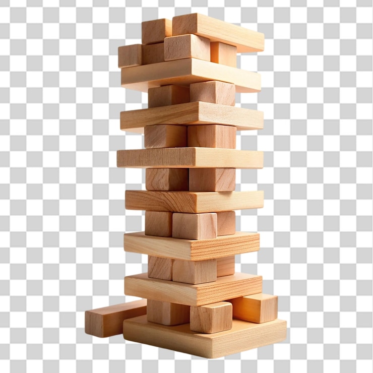 PSD risky piece of tower wooden block game isolated on transparent background