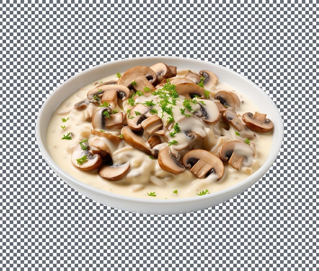 Risoto de cogumelo delicioso e cremoso prato de arroz italiano isolado em fundo branco