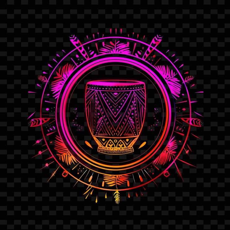 PSD ritmo de neón pulsante de un círculo de tambores con neón vibrante ora png diseños artísticos creativos de línea de neón