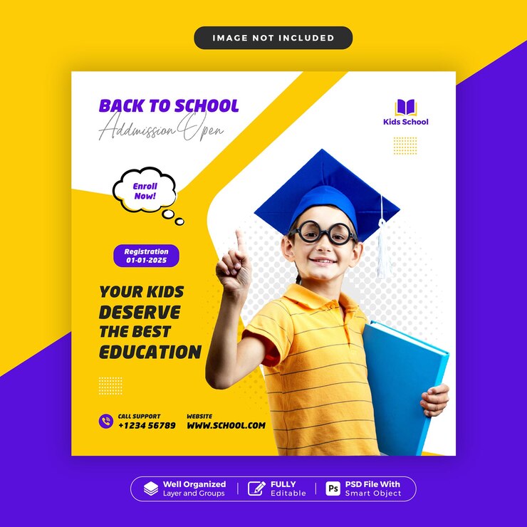 Ritorno a scuola adatto per post sui social media di progettazione di banner quadrati online educativi