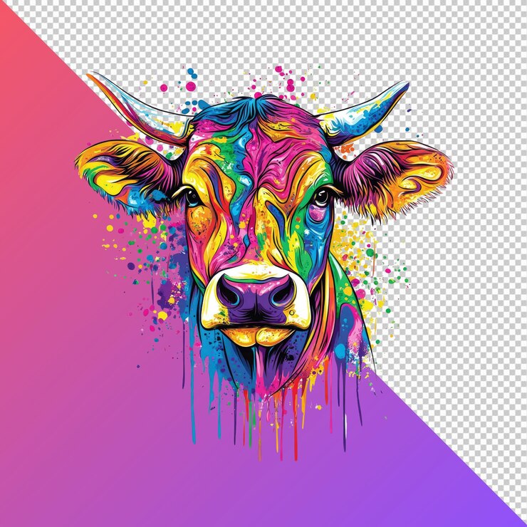 PSD ritratto di mucca arcobaleno vibrante abstract animal art splash