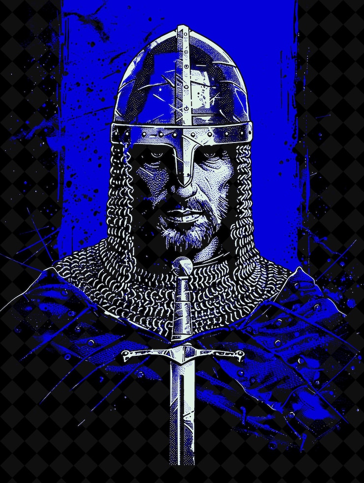 PSD ritratto di un cavaliere normanno che indossa un casco e una catena wi vivid color design png collezioni