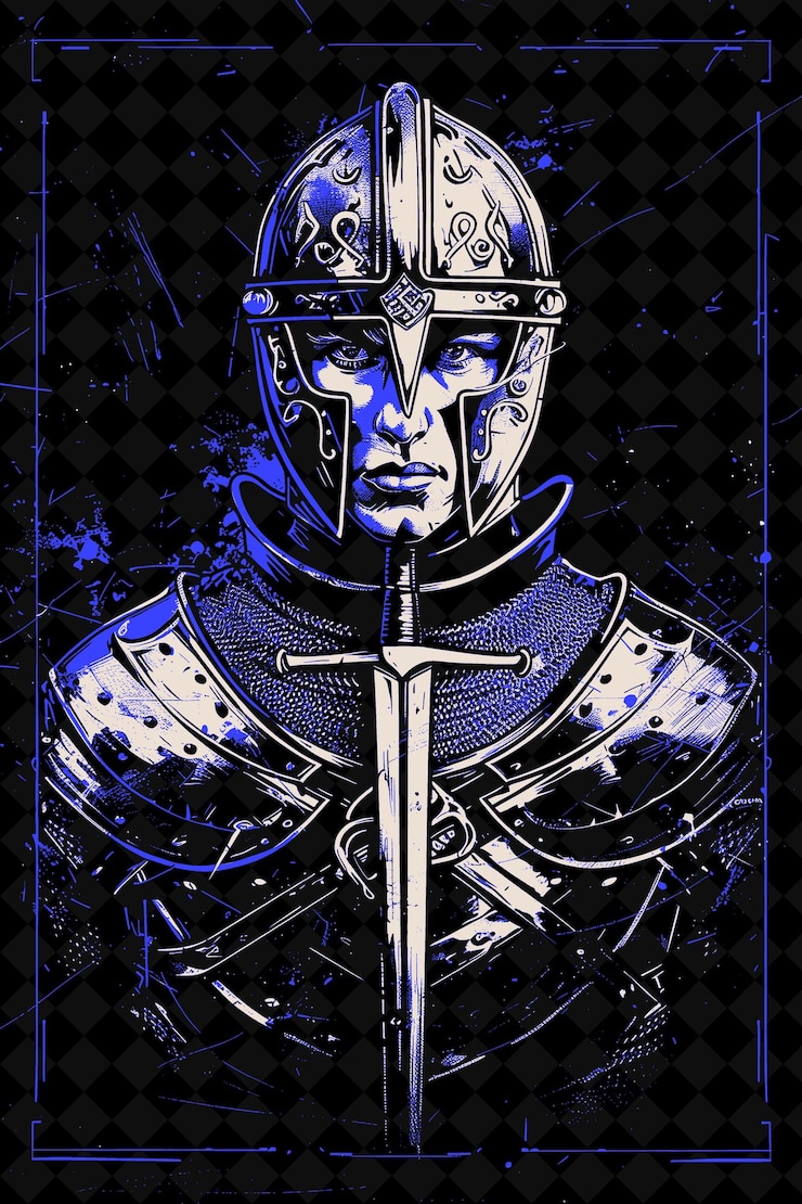 PSD ritratto di un cavaliere teutonico che indossa un casco e una piastra armo vivid color design png collezioni