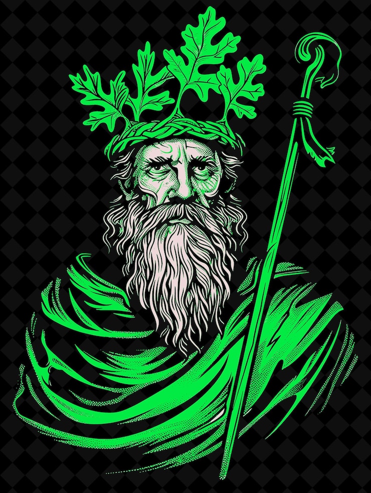 PSD ritratto di un druide panonico che indossa una veste e una foglia di quercia cro vivid color design png collezioni