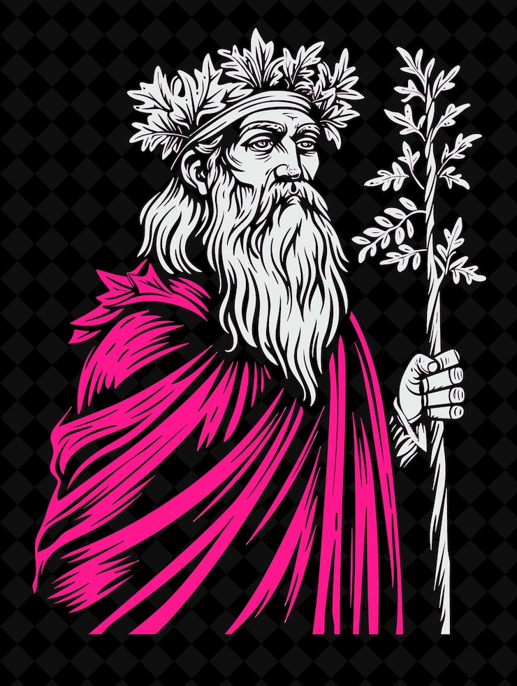 PSD ritratto di un druide panonico che indossa una veste e una foglia di quercia cro vivid color design png collezioni