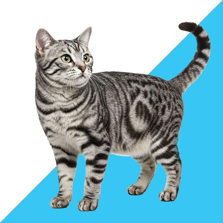 PSD ritratto di un gatto di casa tabby classico seduto su uno sfondo bianco