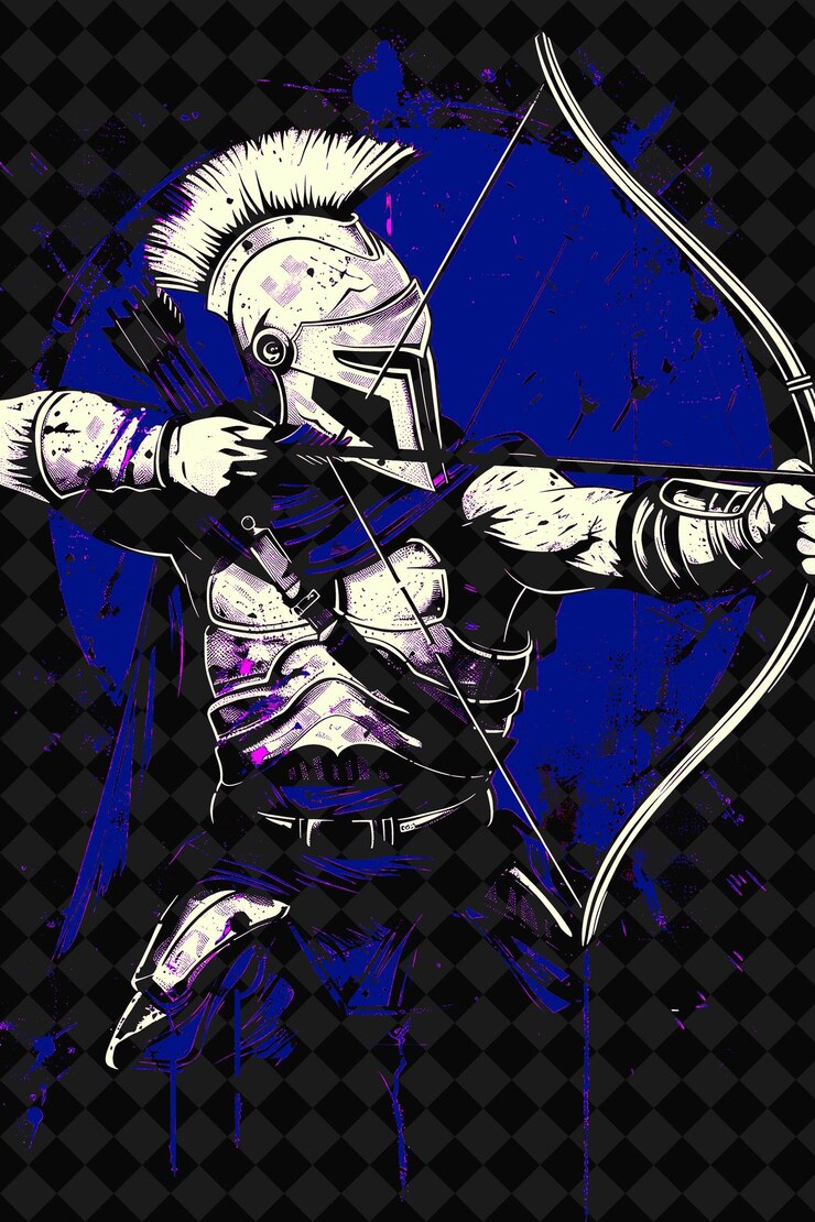 PSD ritratto di un guerriero persiano con casco conico e arco lungo sta png illustration character designs