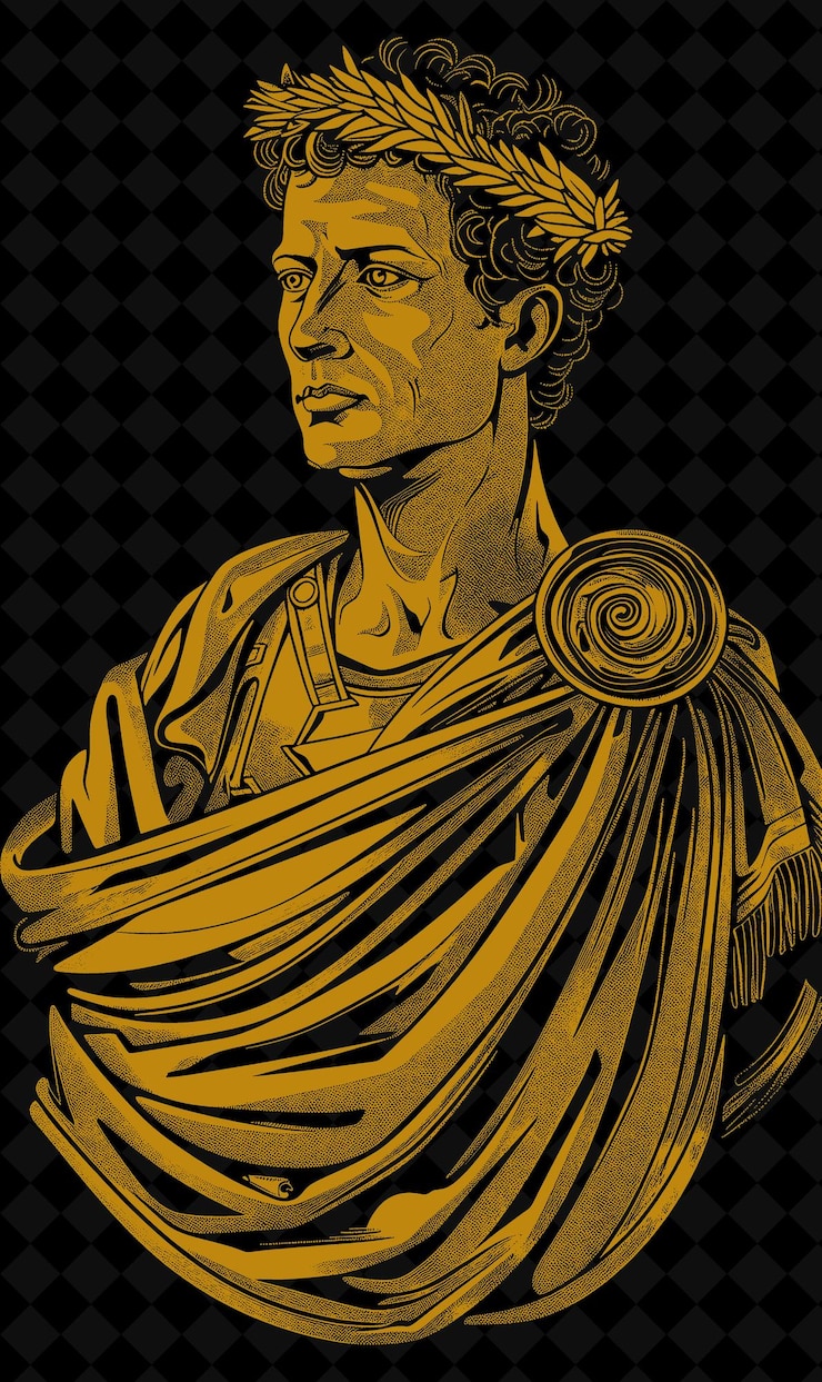 PSD ritratto di un senatore romano che indossa una toga e una ghirlanda di alloro design a colori vividi collezioni png