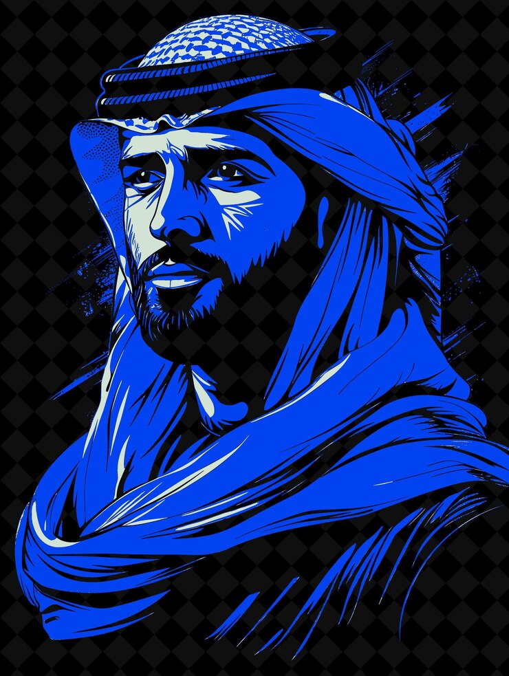 PSD ritratto di un uomo beduino che indossa un thobe tradizionale e una testa design a colori vividi collezioni png