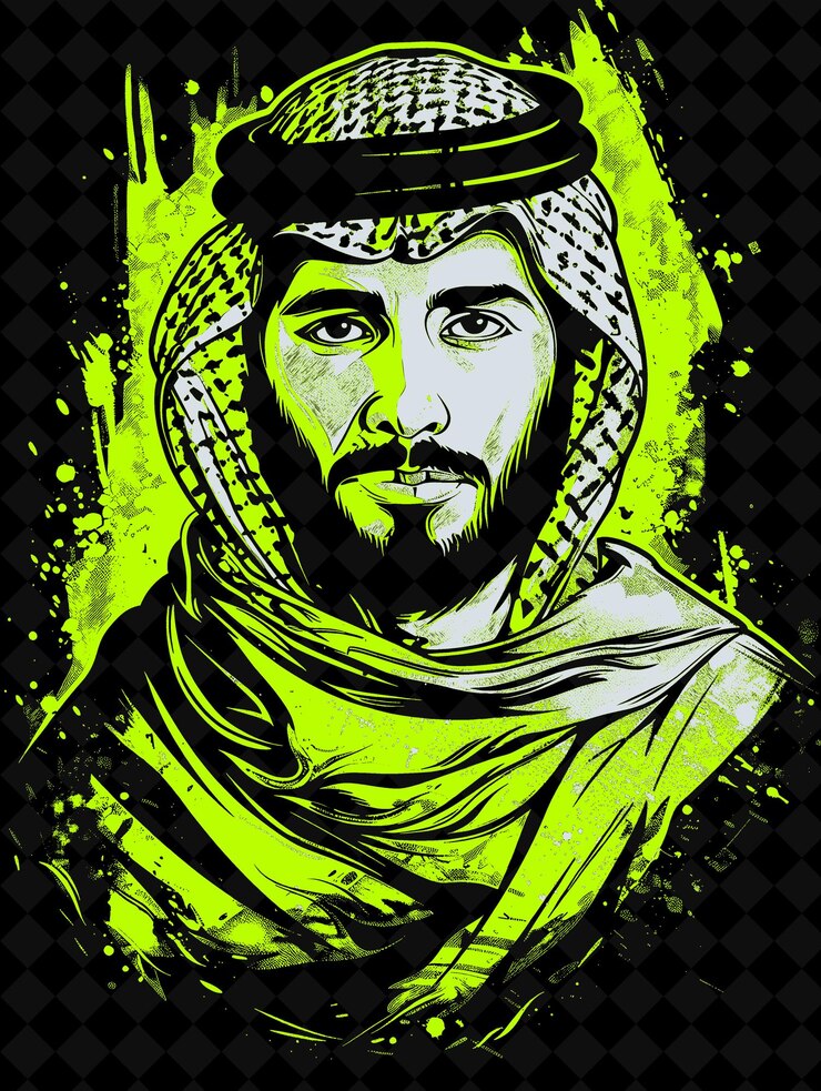 PSD ritratto di un uomo beduino che indossa un thobe tradizionale e una testa design a colori vividi collezioni png