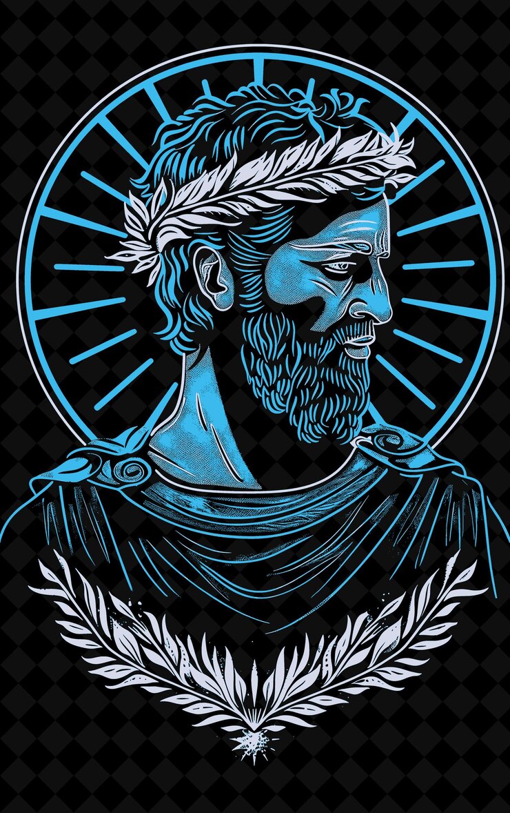 PSD ritratto di un uomo greco che indossa una tunica chiton e una laurel wreat vivid color design png collections