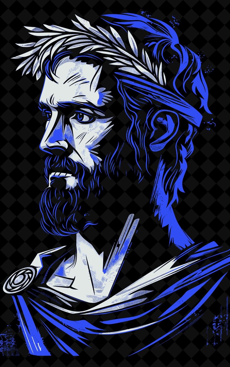PSD ritratto di un uomo greco che indossa una tunica chiton e una laurel wreat vivid color design png collections