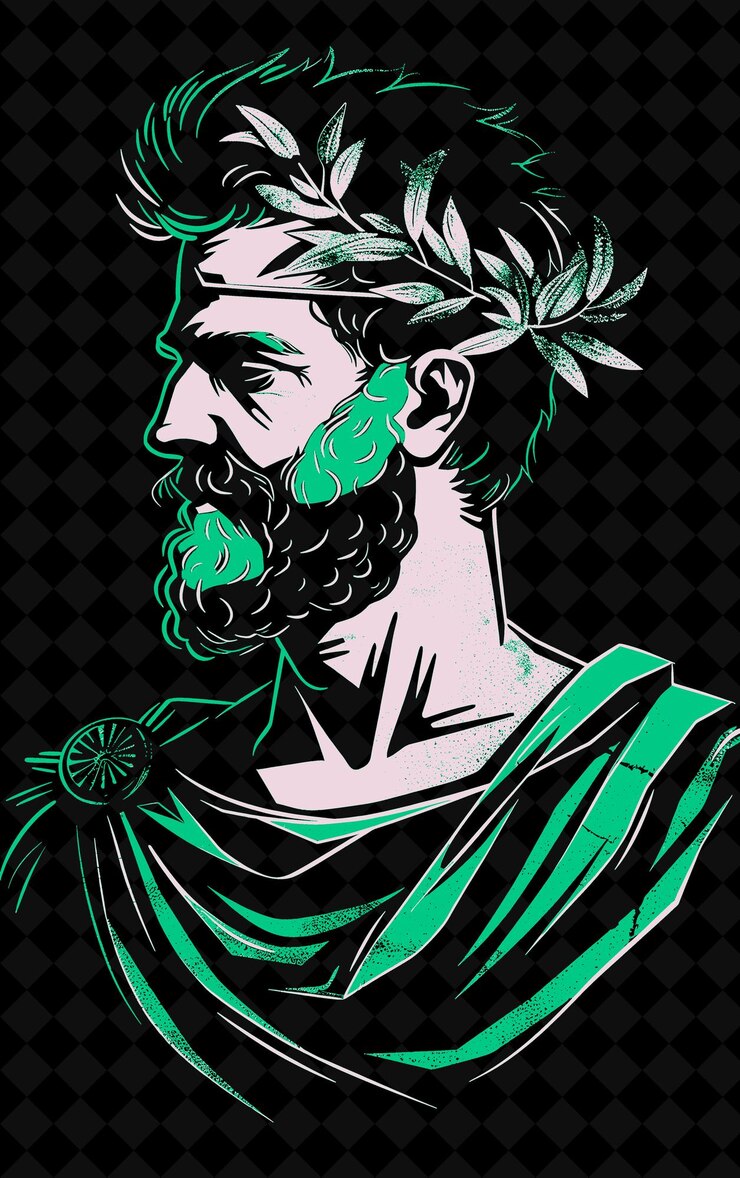 PSD ritratto di un uomo greco che indossa una tunica chiton e una laurel wreat vivid color design png collections