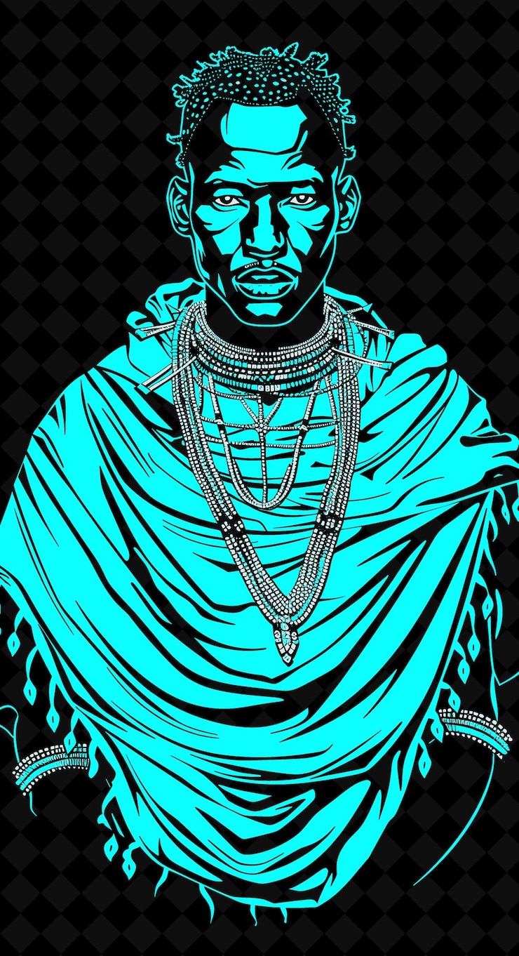 PSD ritratto di un uomo masai che indossa un panno shuka rosso con beaded ne vivid color design png collezioni