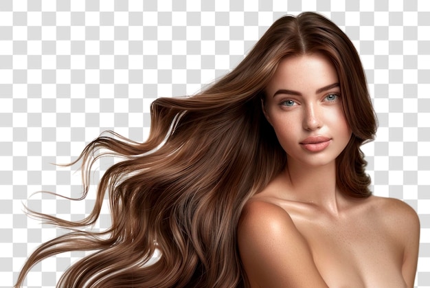 Ritratto di una modella PNG con i capelli bruni lucidi
