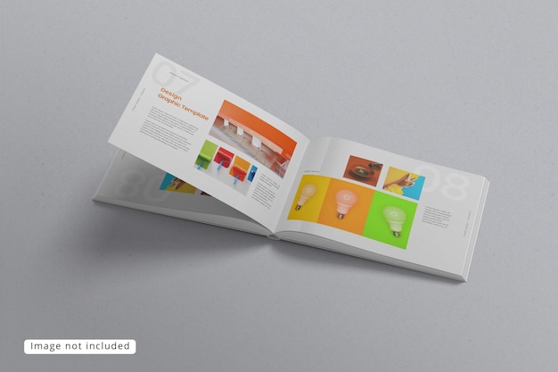 Rivista di paesaggio aperta e mockup di libri