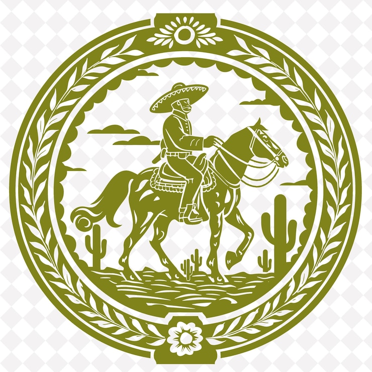 PSD rivoluzione messicana con un audace emblema con un soldato sui disegni dei simboli culturali messicani